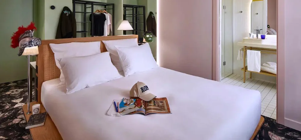 Bedroom view of Mama Shelter Hotel Rome, Italy